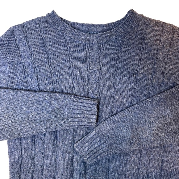 Vintage Cable Knit Wool Sweater Size Petite L Tweed Academia Preppy Fall Winter - Picture 2 of 9